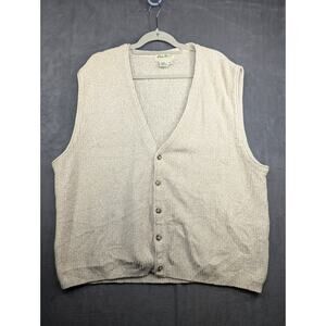 Vintage Eddie Bauer Vest Mens XL Beige Oatmeal Knit Grandpa Cottage Cardigan USA